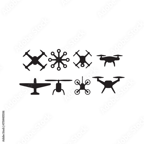Drone Variety: An assortment of modern drones showcases various designs, from sleek quadcopters to versatile aircraft, representing innovation in technology.