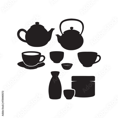 Tea time: Artistic silhouettes of teaware, capturing the essence of a serene tea ceremony. 