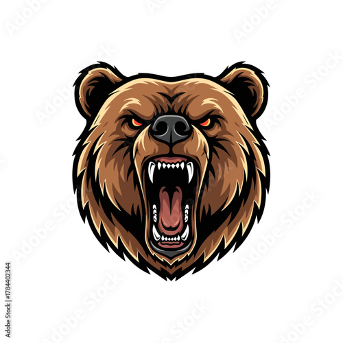 Fierce roaring bear head vector illustration, a powerful symbol of strength and competitive spirit for mascots and brand identity designs
