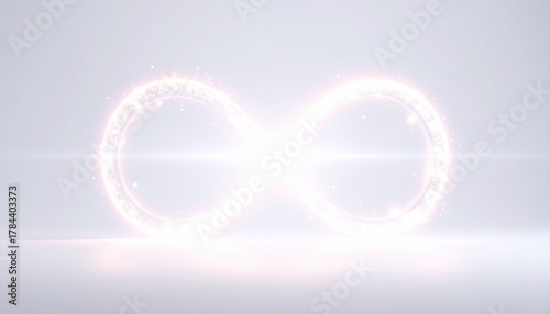 Glowing Infinity Symbol with Sparkling Particles on White Background - Abstract Concept of Eternity, Love, and Limitless Possibilities