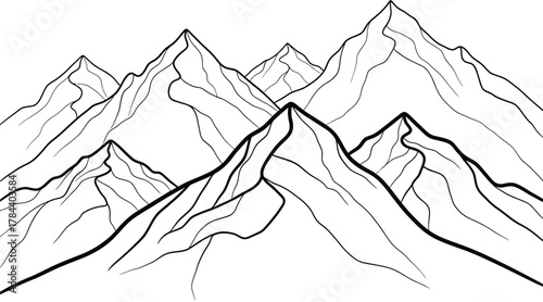 Black and white outline graphic of jagged mountain peaks mountains range