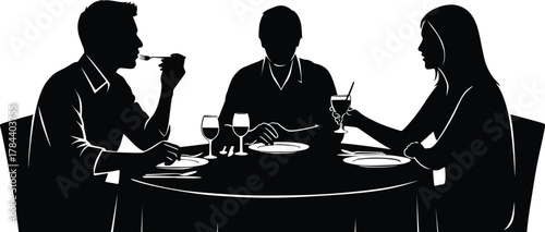Silhouette of people dining together
