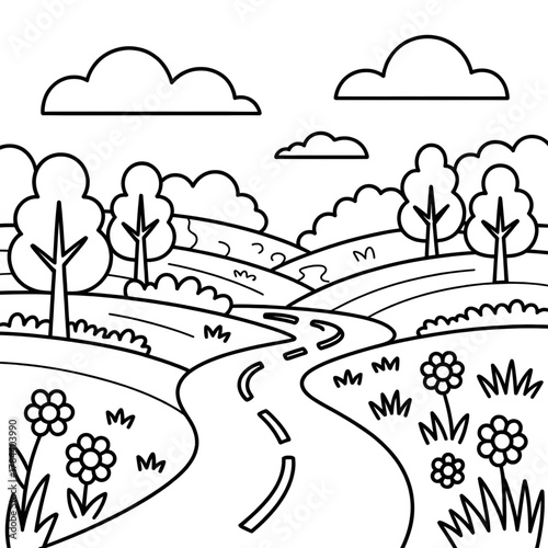 Countryside Road Coloring Page

