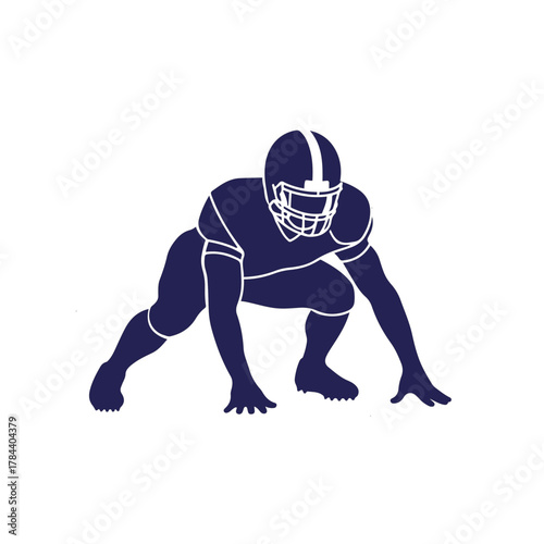 Navy Silhouette of American Football Player in Three-Point Stance