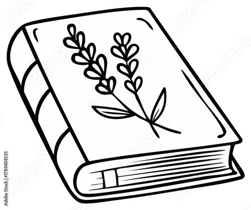 A hand drawn book with a sprig of lavender on the cover illustration