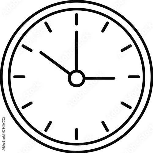 Black outline of a round clock face with hour and minute hands time watch