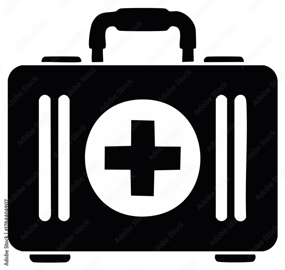 Obraz premium Emergency medical kit icon black and white illustration
