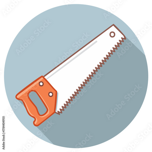 Hand Saw Icon Isolated on a Pale Blue Circle with Long Shadow