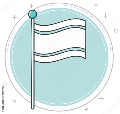 Simple Waving Flag Icon on Pole with Teal Finial Graphic Design Element
