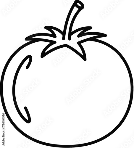 Black outline of a tomato with stem and leaves silhouette fruit
