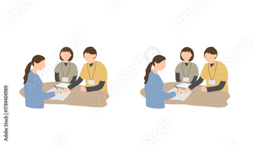 発達支援計画の同意と書面サインを行う保護者と支援スタッフ