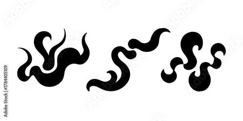 Swirling Black Smoke Wisps on White Background abstract