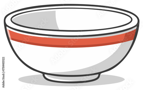 Clean simple ceramic bowl with a red stripe detail for serving food