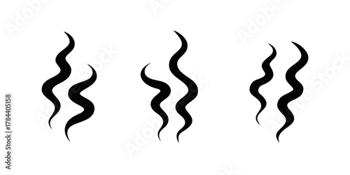 Three Black Wavy Steam Lines with Transparent Background