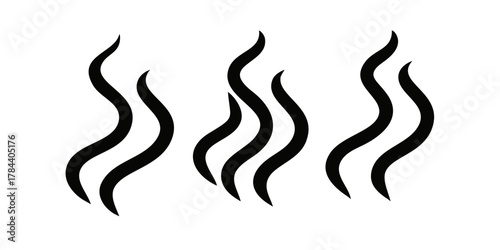 Three abstract wavy smoke wisps steam vapor