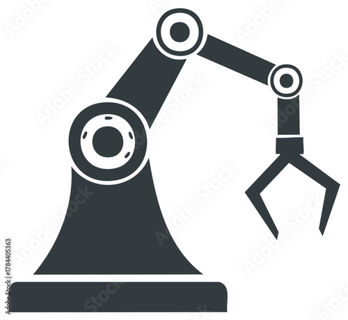 Industrial robot arm vector icon for automation and manufacturing technology