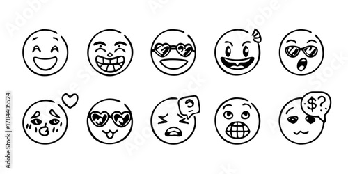 Expressive Emoji Doodle Icons with Transparent Background 1