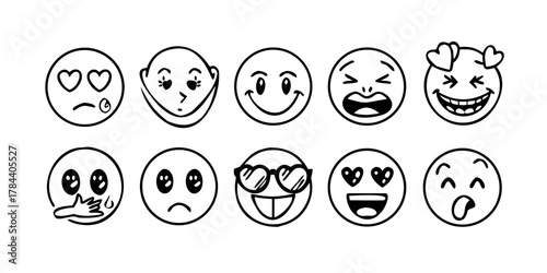 Expressive emoji doodle icons with transparent background 2