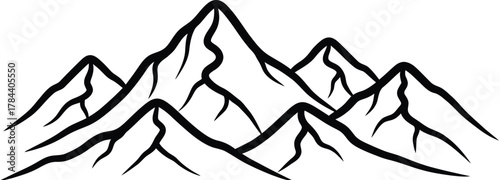 Black outline silhouette of three mountain peaks mountains