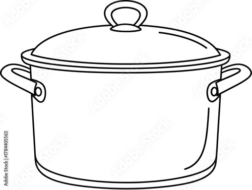 Black Outline Silhouette of a Cooking Pot with Lid and Handles saucepan stockpot