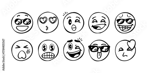 Hand Drawn Cartoon Emoji Face with Transparent Background