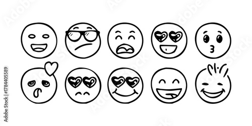 Hand Drawn Doodle Emoji Faces with Transparent Background 1