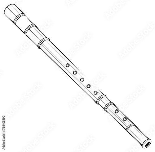 Detailed illustration of a flute musical instrument with precise outlines