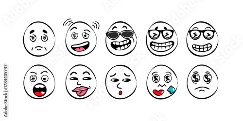 Hand Drawn Emoji Faces With Various Expressions mouth