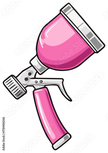 Pink paint spray gun or airbrush tool vector cartoon illustration