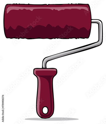 Vibrant Red Paint Roller Illustration for Home Decor and Renovation Projects
