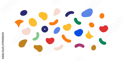 Colorful abstract organic shapes scattered on a black background 1