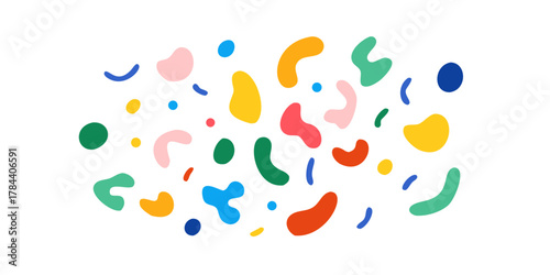 Colorful abstract organic shapes scattered on black