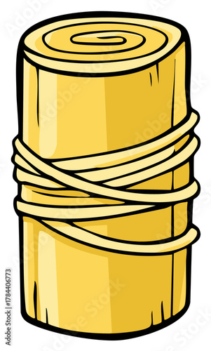 Cartoon style depiction of a roll of pasta noodles tied together
