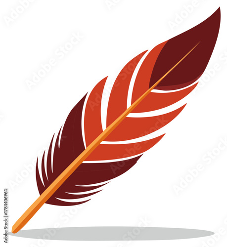 Stylized Feather Vector Illustration with Vibrant Red and Brown Tones