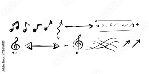 Hand Drawn Musical Notes and Symbols treble clef bass clef