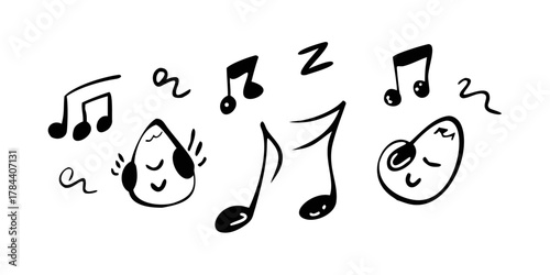 Hand drawn musical notes and symbols with transparent background