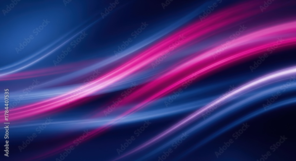 Fototapeta premium Abstract Colorful Light Waves Flowing in Blue Background with Shades of Pink and Purple Strands