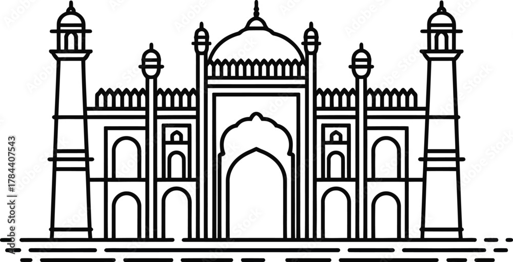 Fototapeta premium Minimalist outline illustration of a grand mughal era building