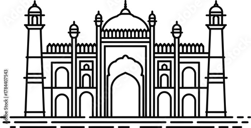 Minimalist outline illustration of a grand mughal era building