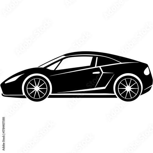 Sleek black sports car silhouette with modern design and aerodynamic lines on a white background