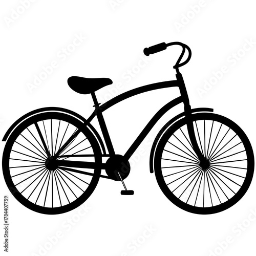 Classic black silhouette of a cruiser bicycle with wide tires and fenders on a white background