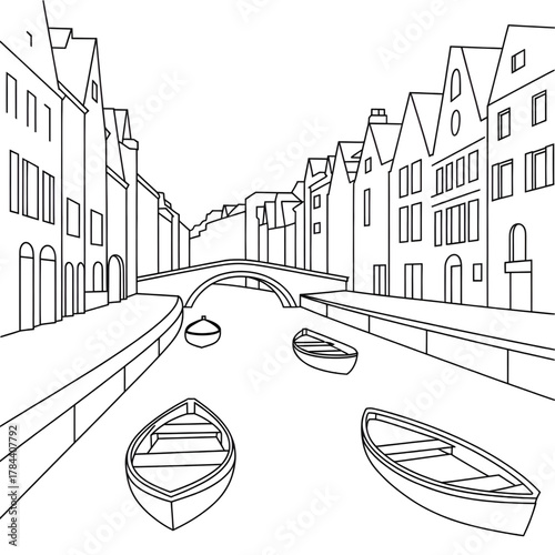 Canal Boats Cityscape Coloring Page Printable