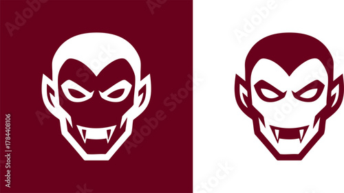 Menacing vampire face with sharp fangs and angry eyes. A gothic Dracula monster head illustration perfect as a horror-themed logo or Halloween mascot