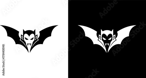 Logo Vampire Bat Silhouette Icon Set Black and White Design for Halloween Concepts
