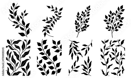Handdrawn tropical leaves line art vector set exotic outlines for botanical designs nature
