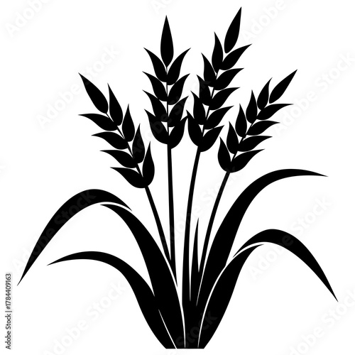 Stylized black silhouette of wheat stalks and leaves