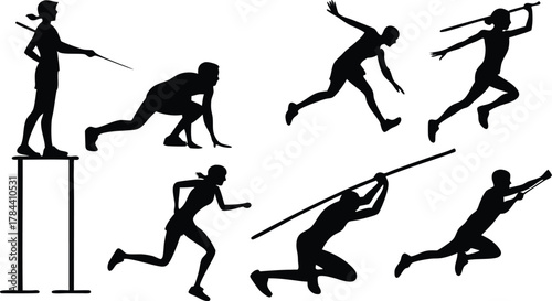 Dynamic silhouette of pole vaulter athlete in action, powerful movement, sports, fitness, and athletic competition training session