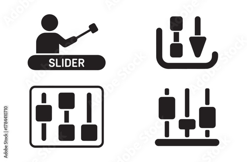 Slider silhouette vector icon set. adjustable control switch icons for interface, web, and app design