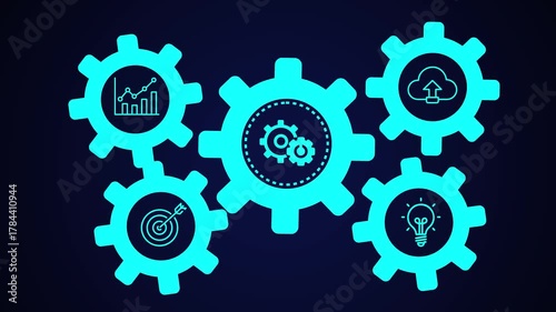 Businessman showing virtual screen of gear cog icon present operation management involving business process, workflow, problem solving, high performance, monitoring and startup, 