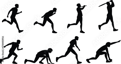 Dynamic athlete silhouettes capture motion and athletic achievement in sport and fitness activities.